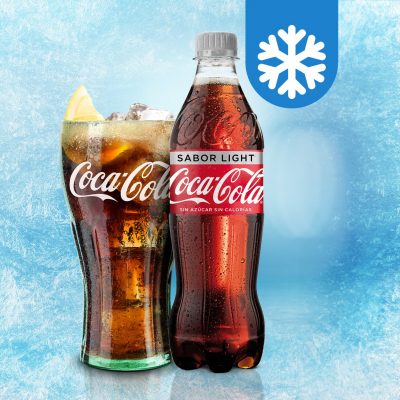 Coca-Cola Sabor Light botella 500ml_vaso_azul_simbolo hielo-min